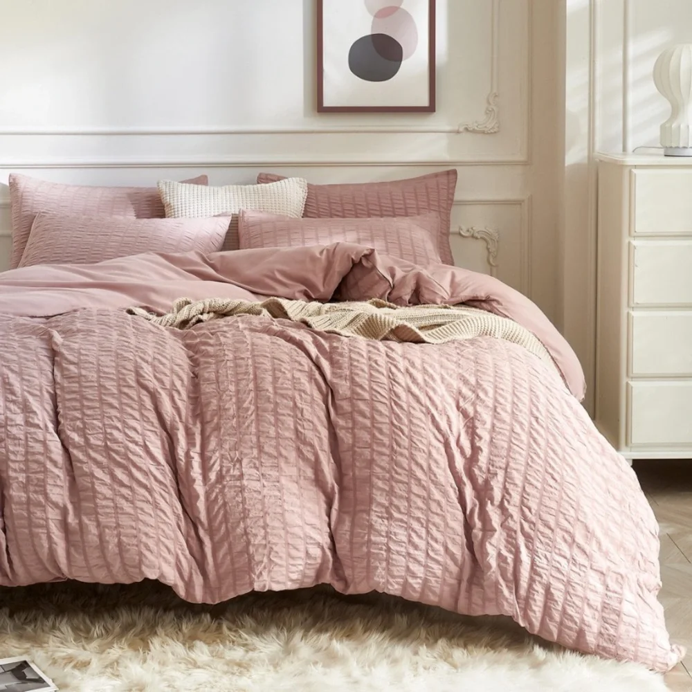 Seersucker Smoky Pink Duvet Set 3pc.